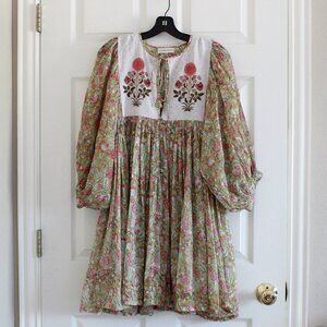 Daughters of India Floral Mini Dress - Green and Pink